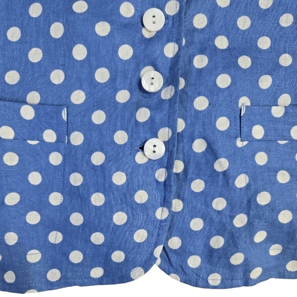 Talbots 100% Linen Blue White Polka Dot Button-Up Jacket Lightweight Pockets - Picture 5 of 9